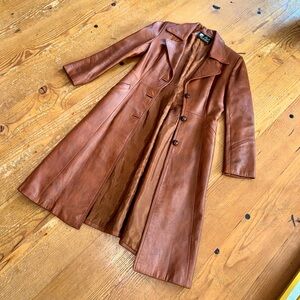 Vintage Brown Leather Trench - Womens Size Small
